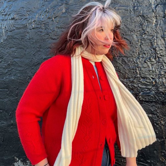 C by Bloomingdale's Soft Cozy Cashmere Cream White Knit Long Winter Scarf NWT - Picture 9 of 10